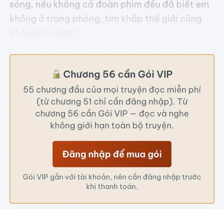 Chương cần Gói VIP: bấm nút mua gói ngay dưới đoạn xem trước