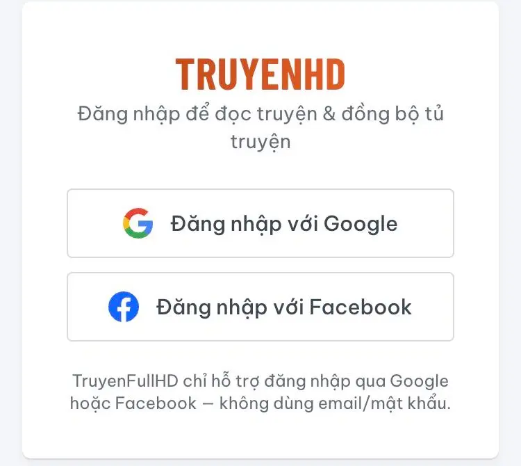 Màn hình đăng nhập bằng Google hoặc Facebook